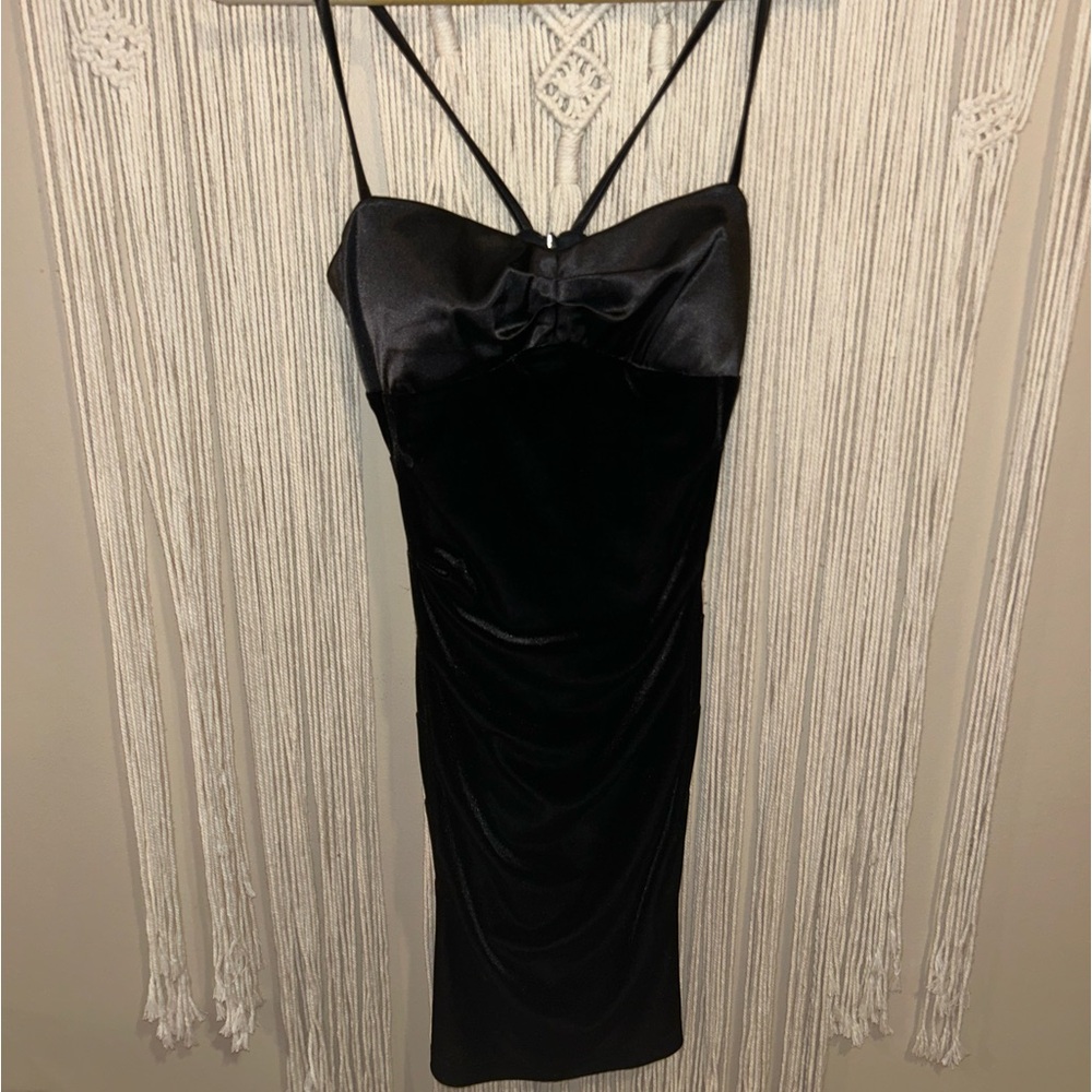 Black velvet body forming dress
